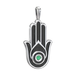 Men's Engravable Hamsa Gemstone Pendant with Cold Enamel in 925 Sterling Silver with Emerald