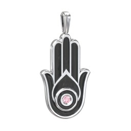 Men's Engravable Hamsa Gemstone Pendant with Cold Enamel in 925 Sterling Silver with Pink Tourmaline