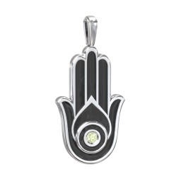 Men's Engravable Hamsa Gemstone Pendant with Cold Enamel in 925 Sterling Silver with Peridot