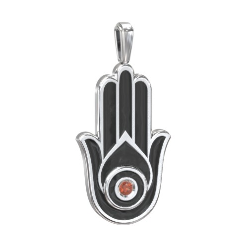 Men's Engravable Hamsa Gemstone Pendant with Cold Enamel – Sterling Silver with Garnet