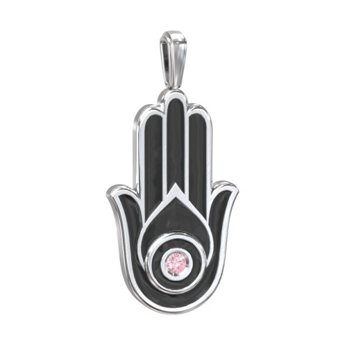 Men's Engravable Hamsa Gemstone Pendant with Cold Enamel – Sterling Silver with Pink Tourmaline