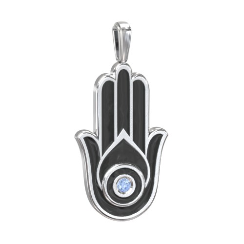 Men's Engravable Hamsa Gemstone Pendant with Cold Enamel – Sterling Silver with Blue Topaz