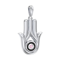 Men's Hamsa Pendant with Gemstone & Cold Enamel in 925 Sterling Silver with Pink Tourmaline