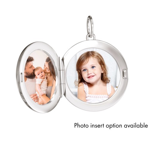 Engravable Round Photo Locket Charm – Sterling Silver