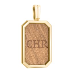 Men’s Engravable Framed Wood Pendant - Cherry in 10K Solid Yellow Gold