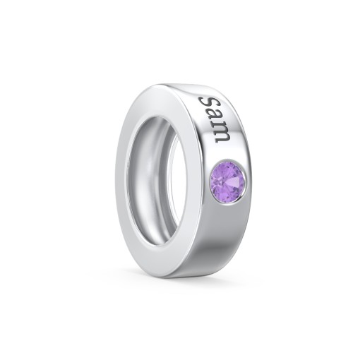 Engravable Ring Charm with a Birthstone – Sterling Silver with Amethyst
