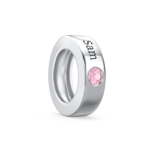 Engravable Ring Charm with a Birthstone – Sterling Silver with Pink Tourmaline