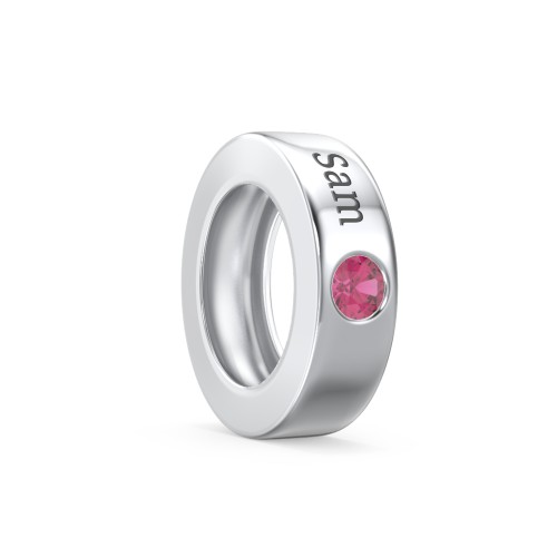 Engravable Ring Charm with a Birthstone – Sterling Silver with Ruby