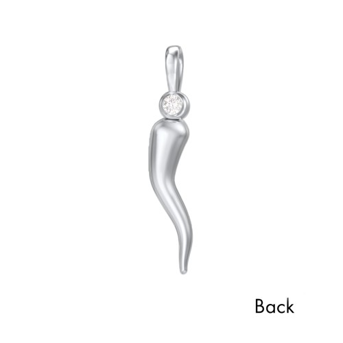 Men's Italian Horn Pendant with 2 Birthstones – Sterling Silver with Diamond