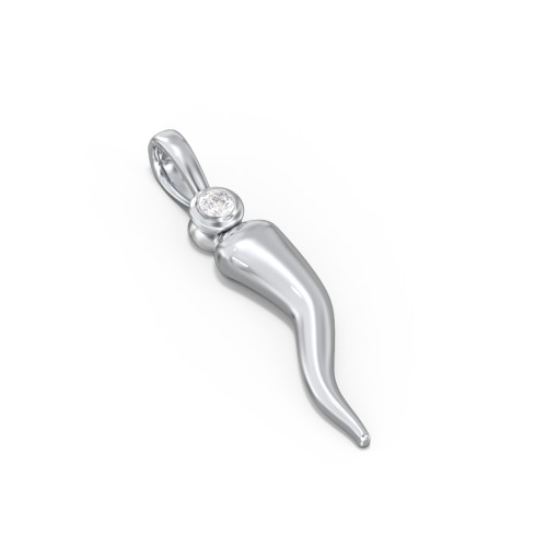 Men's Italian Horn Pendant with 2 Birthstones – Sterling Silver with Diamond