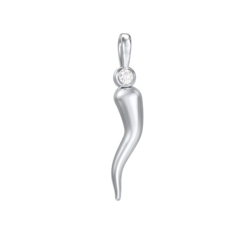Men's Italian Horn Pendant with 2 Birthstones – Sterling Silver with Diamond
