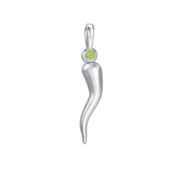 Men's Italian Horn Pendant with 2 Birthstones in 925 Sterling Silver with Peridot