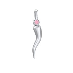 Men's Italian Horn Pendant with 2 Birthstones in 925 Sterling Silver with Pink Tourmaline