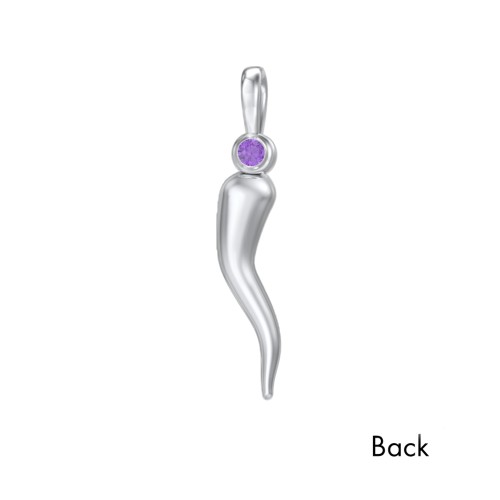 Men's Italian Horn Pendant with 2 Birthstones – Sterling Silver with Amethyst