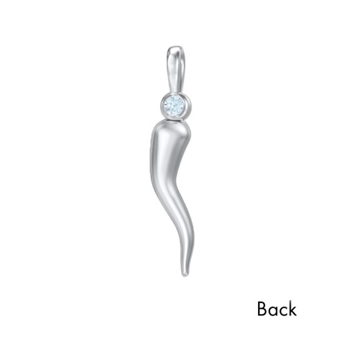 Men's Italian Horn Pendant with 2 Birthstones – Sterling Silver with Aquamarine