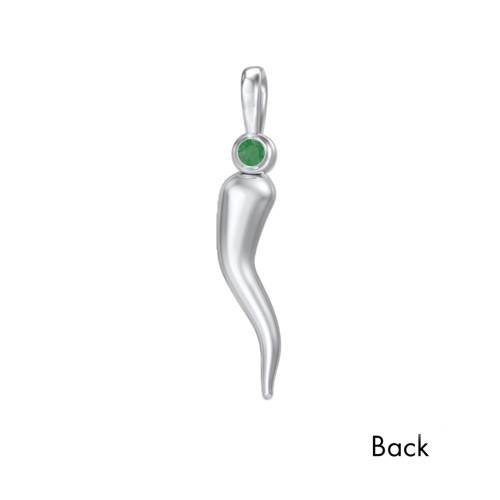 Men's Italian Horn Pendant with 2 Birthstones – Sterling Silver with Emerald