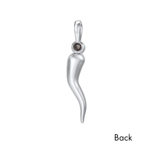 Men's Italian Horn Pendant with 2 Birthstones – Sterling Silver with Smokey Quartz