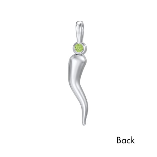 Men's Italian Horn Pendant with 2 Birthstones – Sterling Silver with Peridot