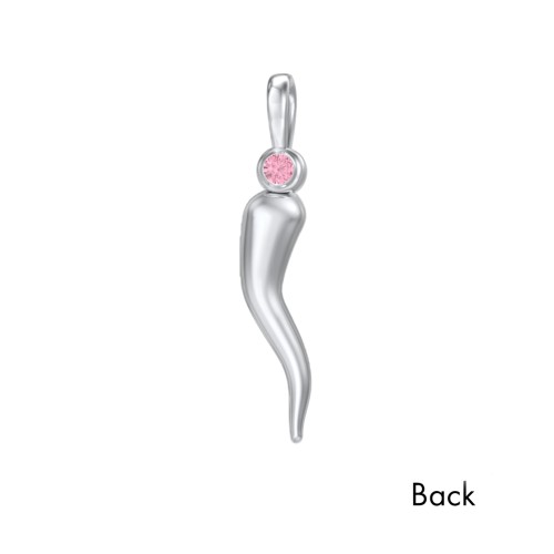 Men's Italian Horn Pendant with 2 Birthstones – Sterling Silver with Pink Tourmaline