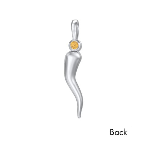 Men's Italian Horn Pendant with 2 Birthstones – Sterling Silver with Citrine