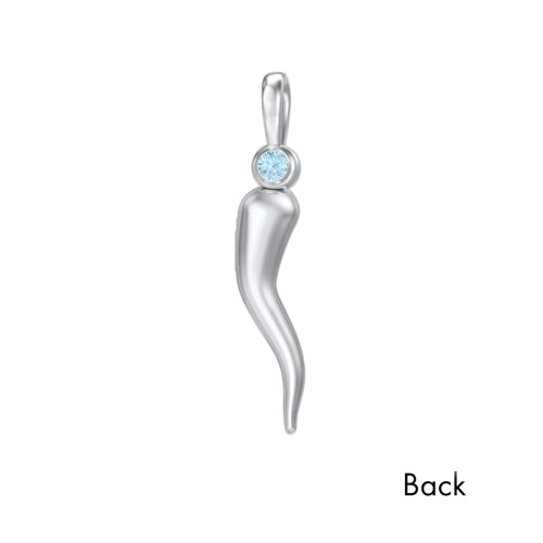 Men's Italian Horn Pendant with 2 Birthstones – Sterling Silver with Blue Topaz