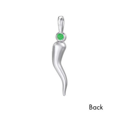 Men's Italian Horn Pendant with 2 Birthstones – Sterling Silver with Garnet and Emerald