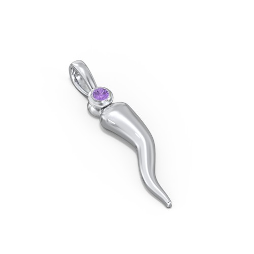 Men's Italian Horn Pendant with 2 Birthstones – Sterling Silver with Amethyst