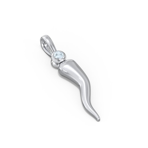 Men's Italian Horn Pendant with 2 Birthstones – Sterling Silver with Aquamarine