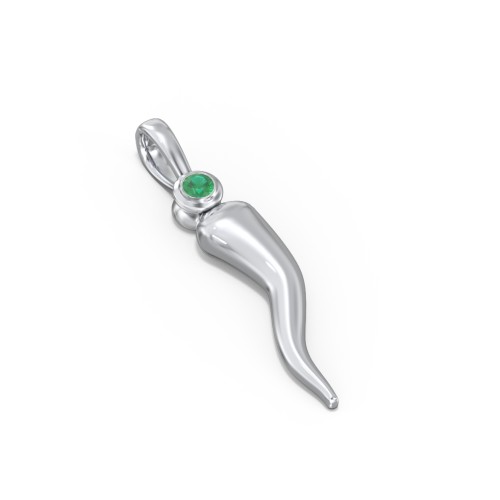Men's Italian Horn Pendant with 2 Birthstones – Sterling Silver with Emerald