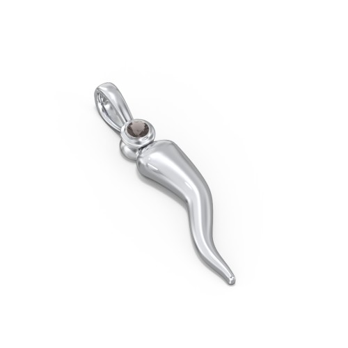 Men's Italian Horn Pendant with 2 Birthstones – Sterling Silver with Smokey Quartz