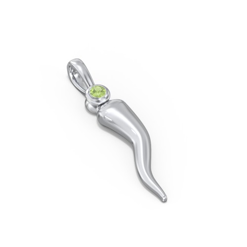 Men's Italian Horn Pendant with 2 Birthstones – Sterling Silver with Peridot