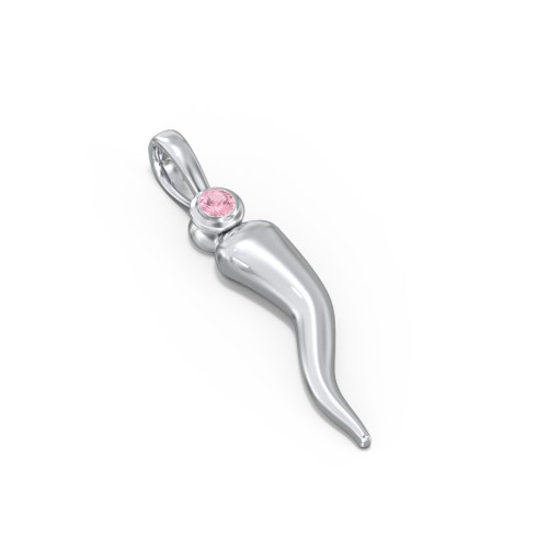 Men's Italian Horn Pendant with 2 Birthstones – Sterling Silver with Pink Tourmaline