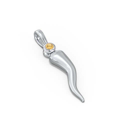 Men's Italian Horn Pendant with 2 Birthstones – Sterling Silver with Citrine