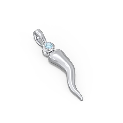 Men's Italian Horn Pendant with 2 Birthstones – Sterling Silver with Blue Topaz