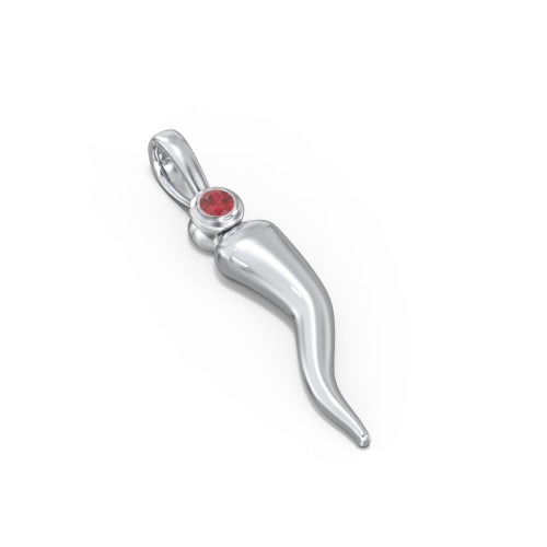 Men's Italian Horn Pendant with 2 Birthstones – Sterling Silver with Garnet and Emerald