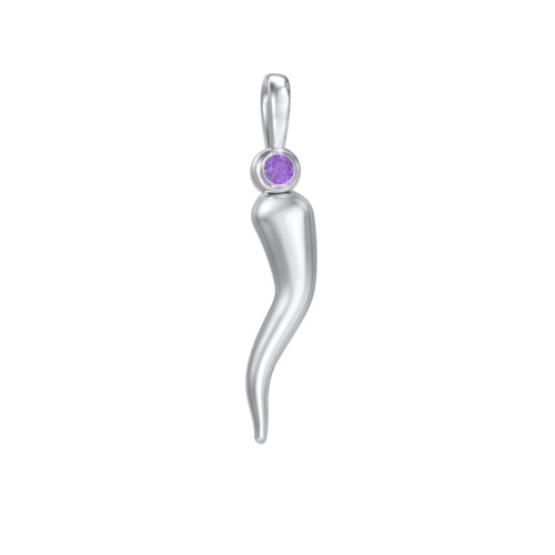 Men's Italian Horn Pendant with 2 Birthstones – Sterling Silver with Amethyst