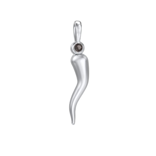 Men's Italian Horn Pendant with 2 Birthstones – Sterling Silver with Smokey Quartz