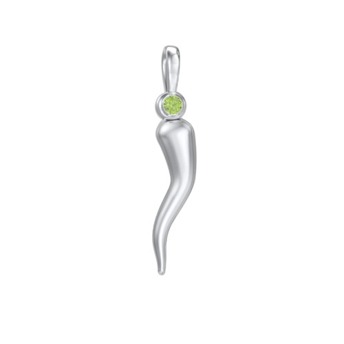Men's Italian Horn Pendant with 2 Birthstones – Sterling Silver with Peridot