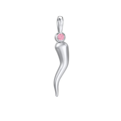 Men's Italian Horn Pendant with 2 Birthstones – Sterling Silver with Pink Tourmaline