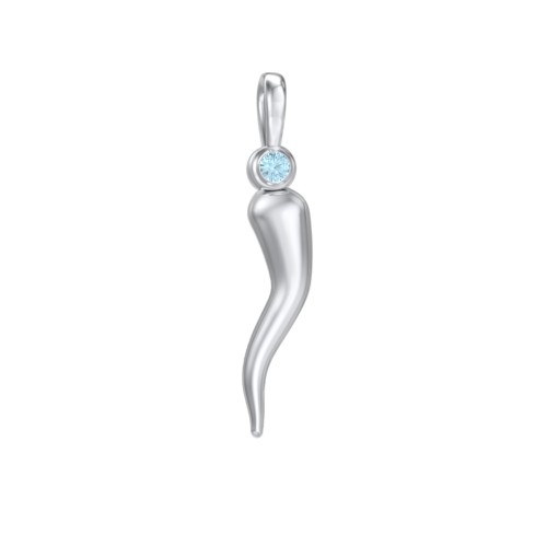 Men's Italian Horn Pendant with 2 Birthstones – Sterling Silver with Blue Topaz