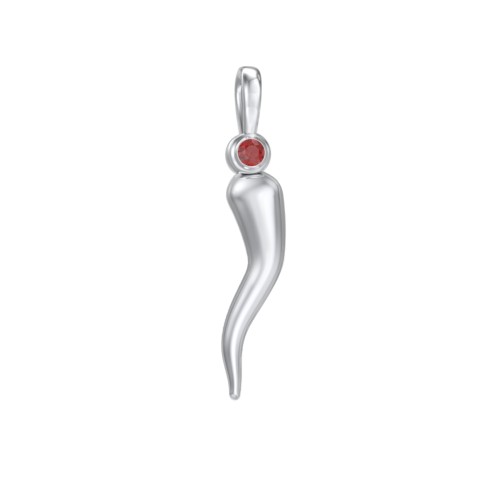 Men's Italian Horn Pendant with 2 Birthstones – Sterling Silver with Garnet and Emerald
