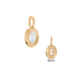 Oval Frame Stone Charm With Back Initial in 18K Gold Plated Silver with Diamond