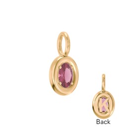 Oval Frame Stone Charm With Back Initial in 18K Gold Plated Silver with Pink Tourmaline