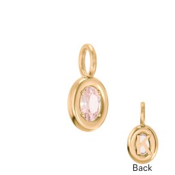 Oval Frame Stone Charm With Back Initial in 18K Gold Plated Silver with Morganite