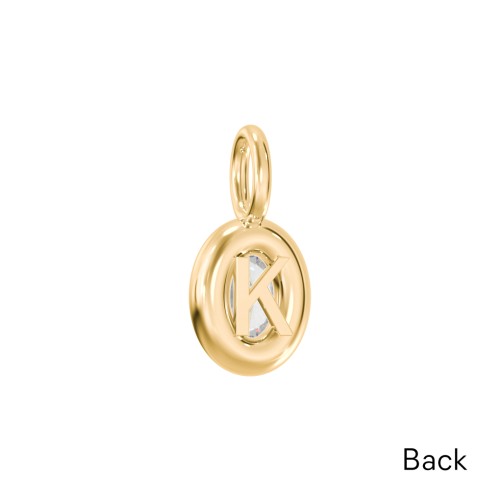 Oval Frame Stone Charm With Back Initial – 18K Gold Plated Silver with Diamond