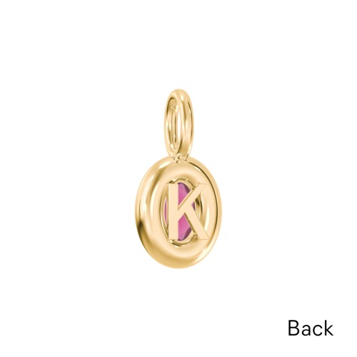 Oval Frame Stone Charm With Back Initial – 18K Gold Plated Silver with Ruby