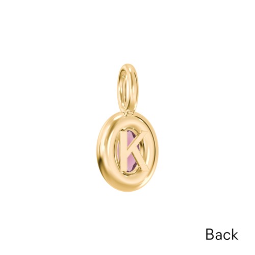 Oval Frame Stone Charm With Back Initial – 18K Gold Plated Silver with Pink Tourmaline