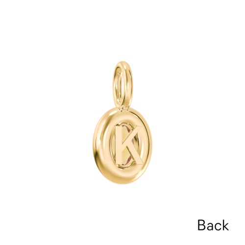 Oval Frame Stone Charm With Back Initial – 18K Gold Plated Silver with Citrine
