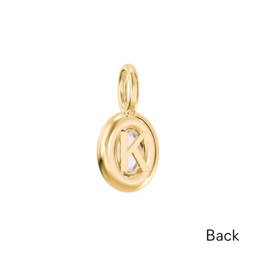 Oval Frame Stone Charm With Back Initial – 18K Gold Plated Silver with Morganite