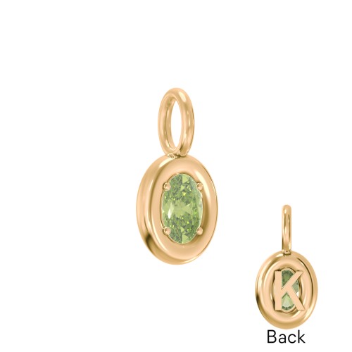 Oval Frame Stone Charm With Back Initial – 18K Gold Plated Silver with Peridot